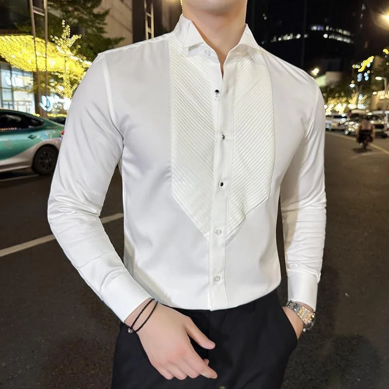 Camisa xadrez masculina de manga comprida, roupa masculina de alta qualidade, legal, roupa interior para casamento, novo estilo, 85