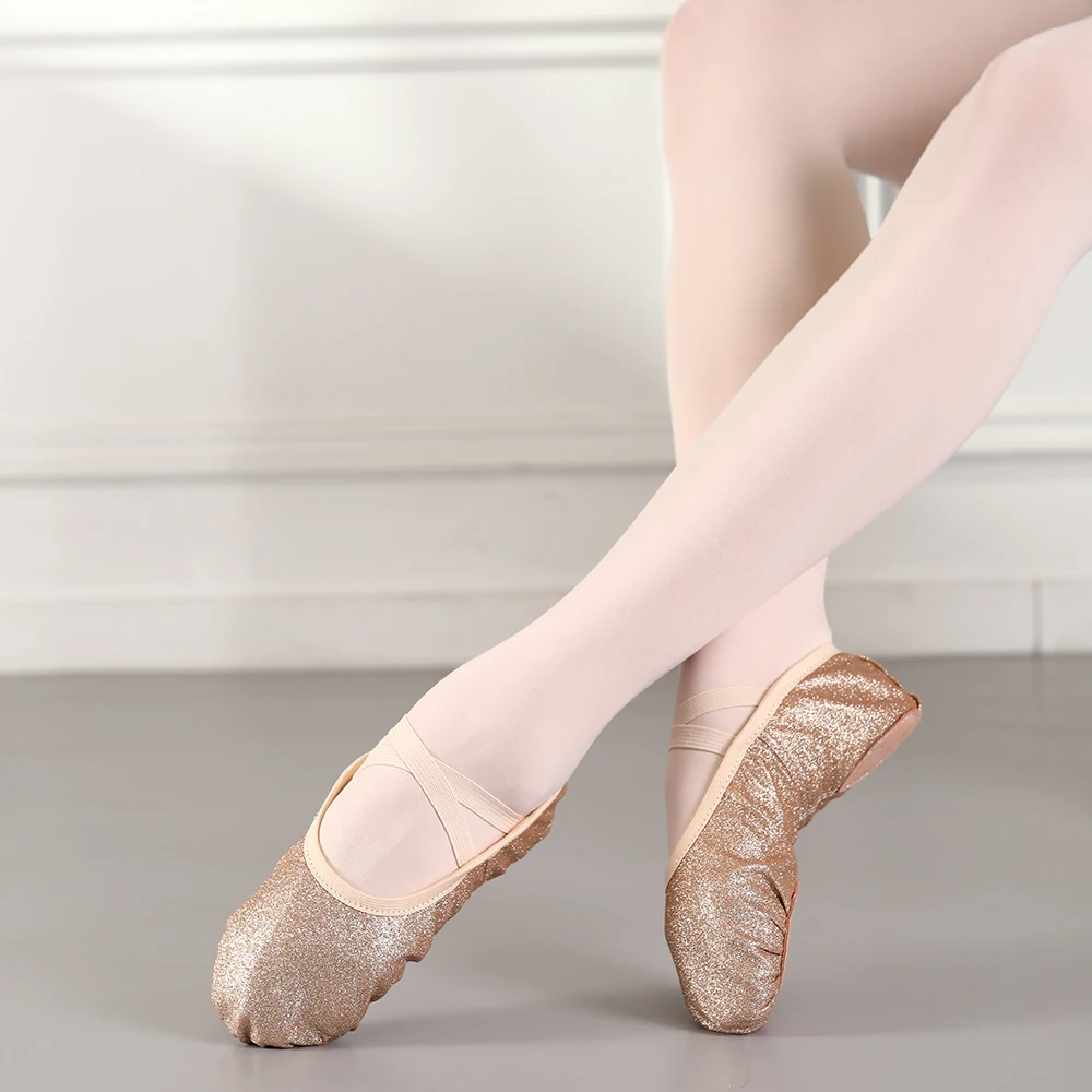 Girls Ballet Dance Shoes Glitter gold Dance Split Sole Ballroom Training Shoes Child Adult Ballet Shoes Flat Women Kids