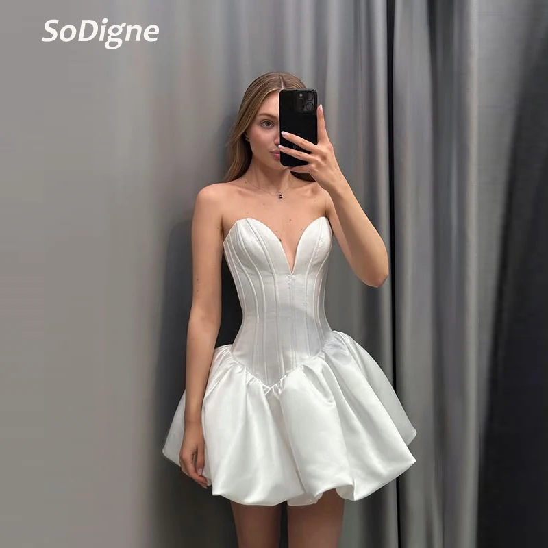 

SoDigne A-line Short Wedding Dress Sweetheart Sleeveless Simple Satin Bride Dresses Bridal Gowns vestidos de novia Customized
