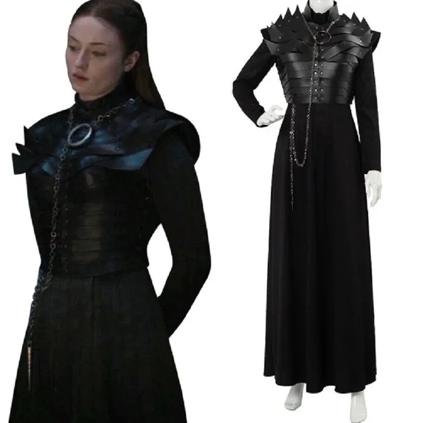 

New Anime Cosplay Costume Sansa Stark Leather Jacket Black Carnival Adult Customization