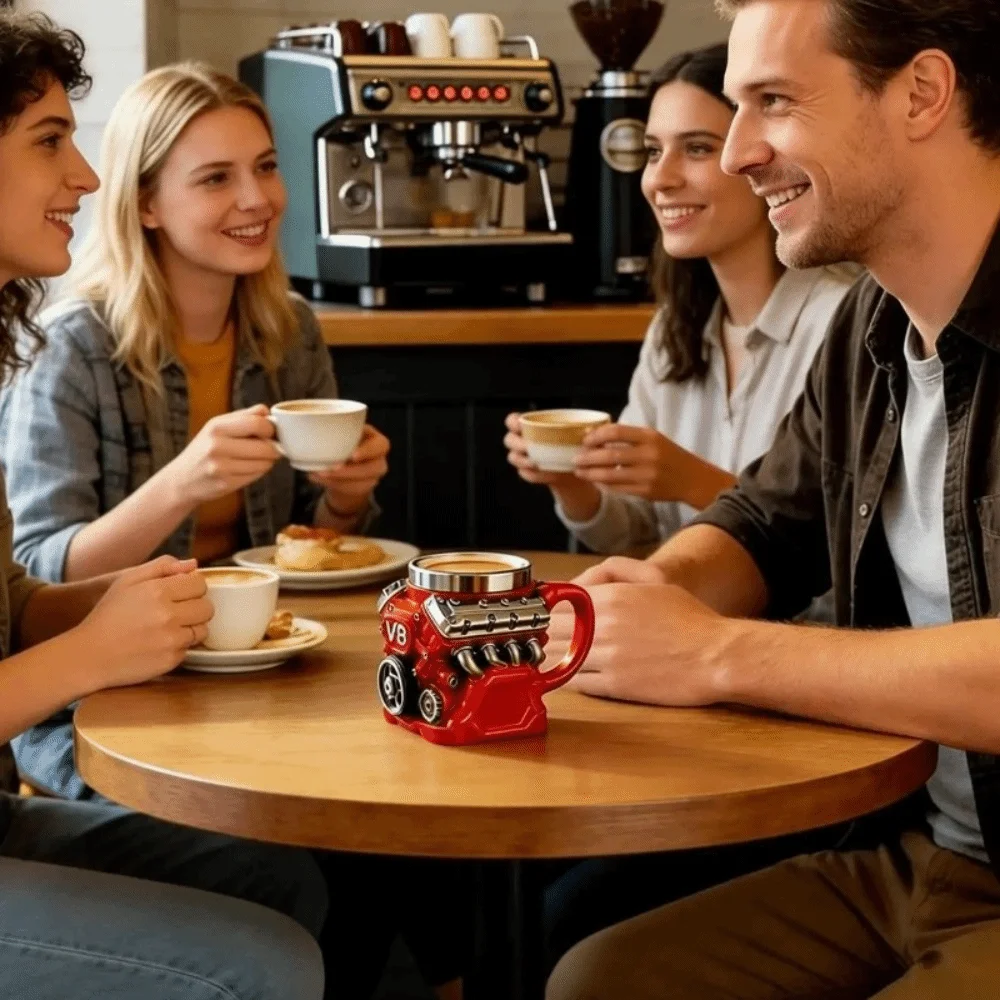 Kreative Retro-Motor-Kaffeetasse V6/V8/V12 mit Henkel, 3D-Harz-Teetassen für das Büro