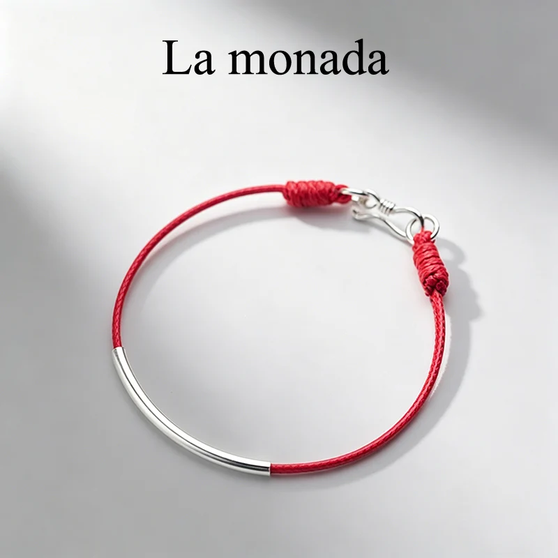 

Браслет из серебра 925 пробы с красной нитью для женщин, изящный браслет с красной нитью в трубочке, подарок для пары на удачу, украшение из красной веревки.