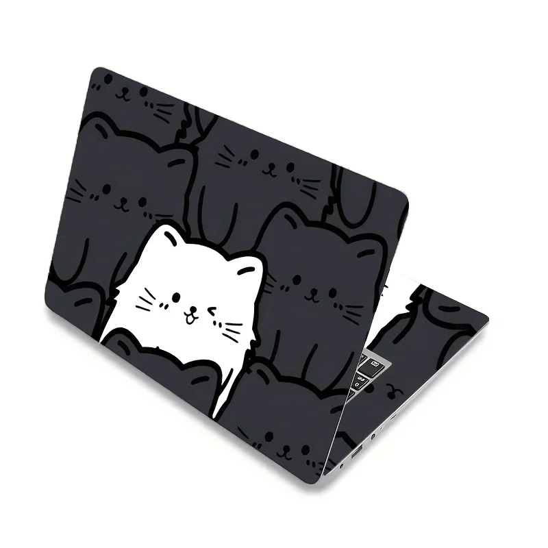 2 Piece Black & White Cat Design PVC Laptop Skin, Easy to Apply Traceless Sticker, 39x27cm for 12-15.6