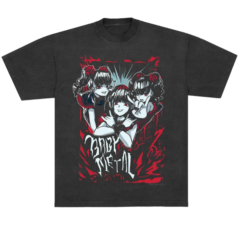 

Japanese Metal Idol Group BABYMETAL Rock Animation Washed Retro Loose Men's and Women's Short T-shirt T-shirt Summer 2025 New