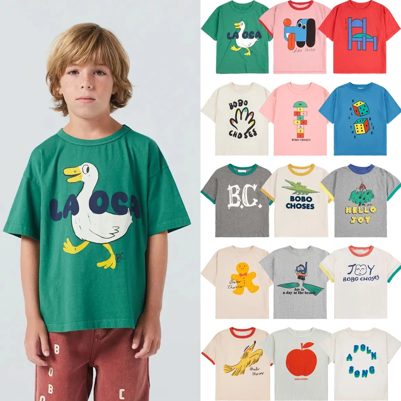 

Children's T-shirt 2025 New Autumn Boys Girls Solid Color Printed Top Kids Cartoon Casual T-shirt Summer Children's Clothing Top