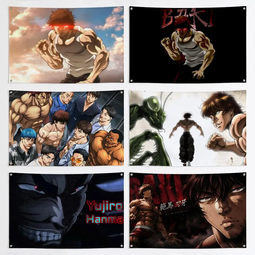Anime Baki the Grappler Flags Aesthetic Wall Tapestry Printed Wall Hanging Living Room Party Outdoor Decor