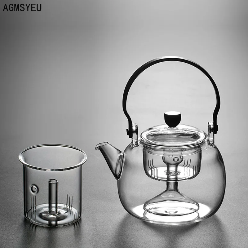 

1PC transparent glass Double inner bladder teapot high temperature resistant with handle tea table flower teapot tea set 850ml