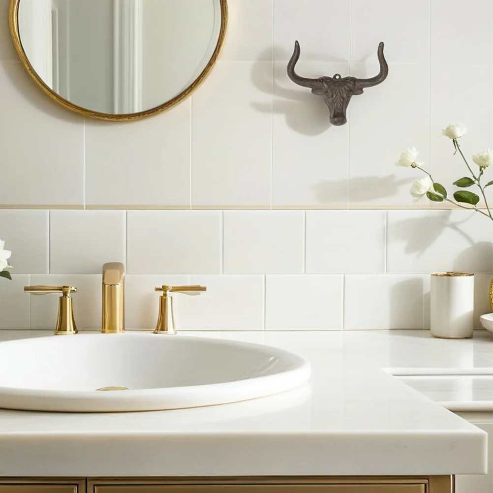 

Vintage Decor Animal Head Wall Mounted Hooks Cow Hat Cast Iron Holder Bull Light Brown Heads