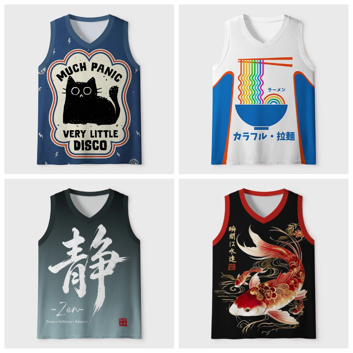 2026New V-neck Mesh Basketball Sports Vest Japanese Ukiyo-e Animal Print Sleeveless Loose Street Style Breathable Sports T-shirt