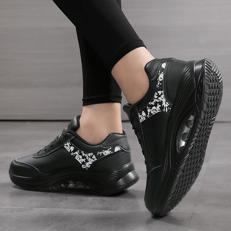 Frauen Mode Luftpolster Turnschuhe PU Leder Laufschuhe Anti-slip Outdoor Sport Schuhe Elastische Gym Trainer – Detail 24