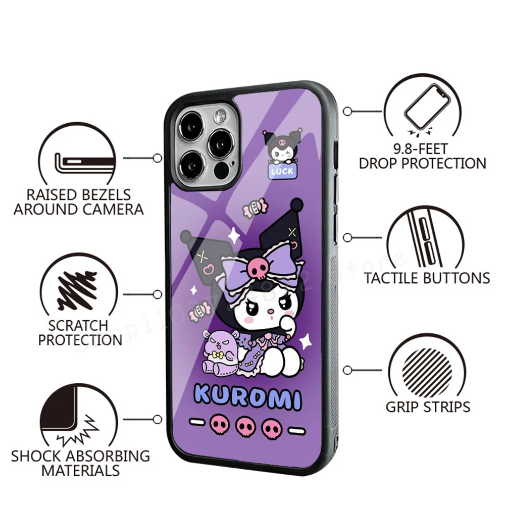 Kawaii K-kuromi Phone Case Strong Magnetic For IPhone 15 14 13 Pro Max Mini Alex Mirror For Magsafe Wireless Charging Cover