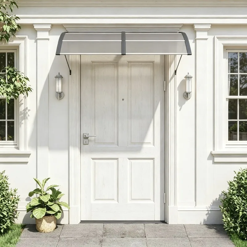 Toldo para puerta negro de 150x75 cm de policarbonato, ideal para patios y jardines de estilo moderno