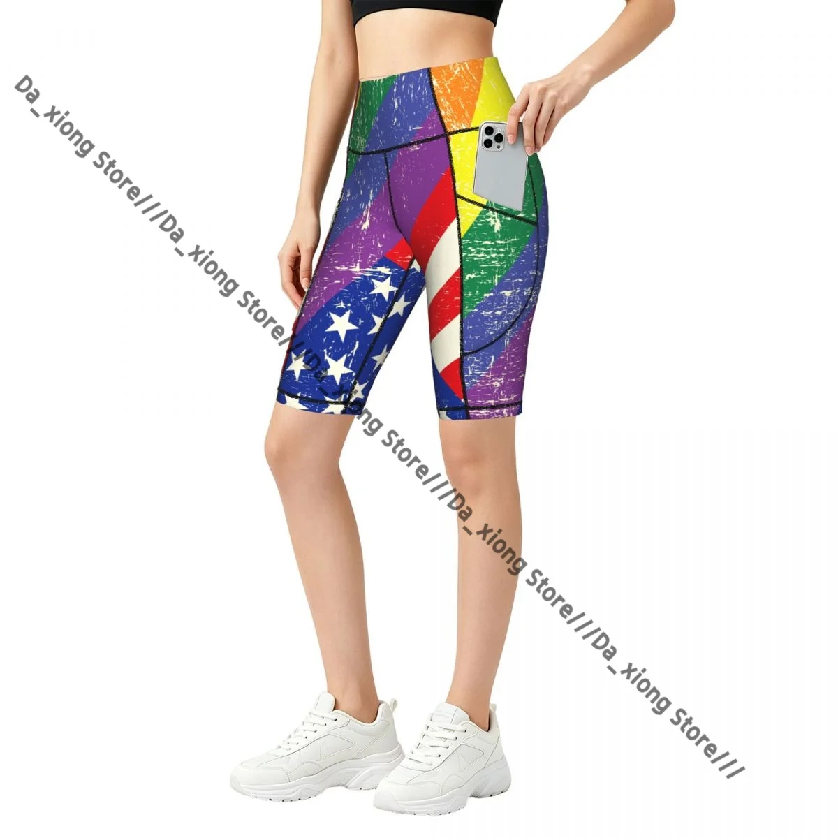 Ladies Yoga Shorts USA And Gay Grunge Flag Breathable Gym Running Workout Pants