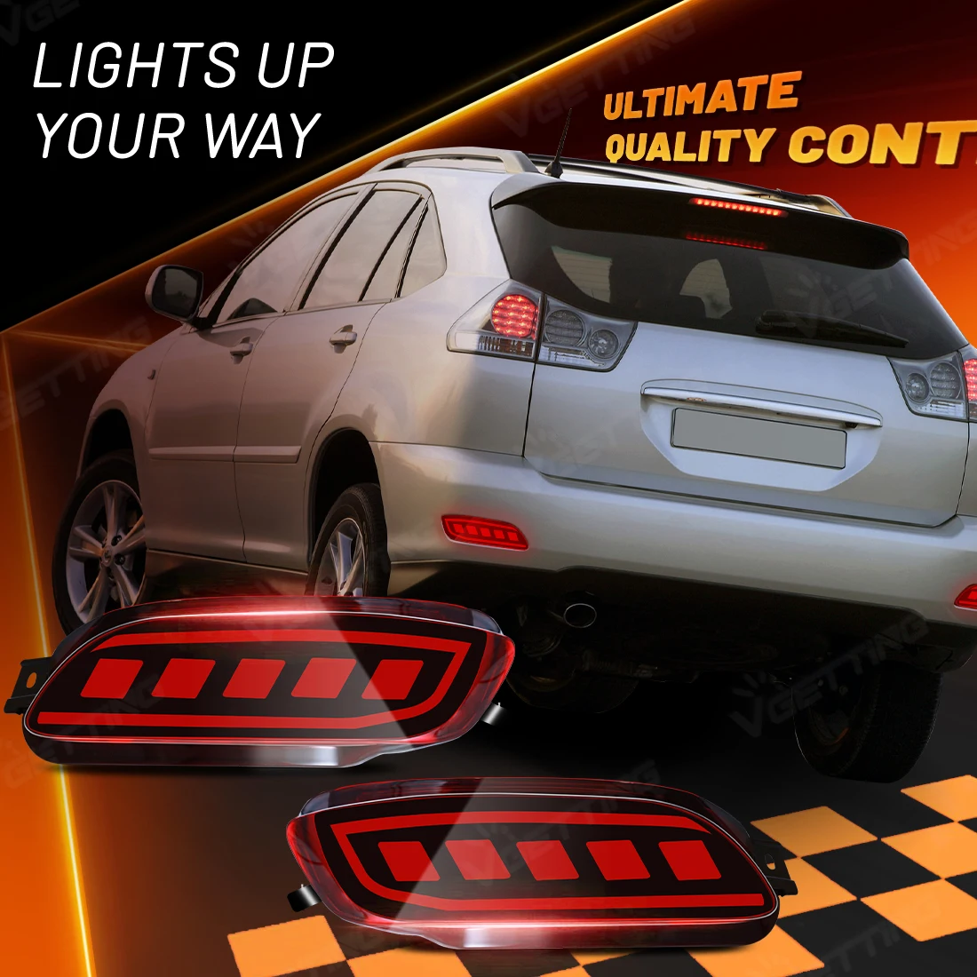 For Lexus RX For Toyota Harrier 2003-2008 For Venza 2013-2015 Rear Bumper Reflector Lights Dynamic Turn Signal Brake Lamps 12V