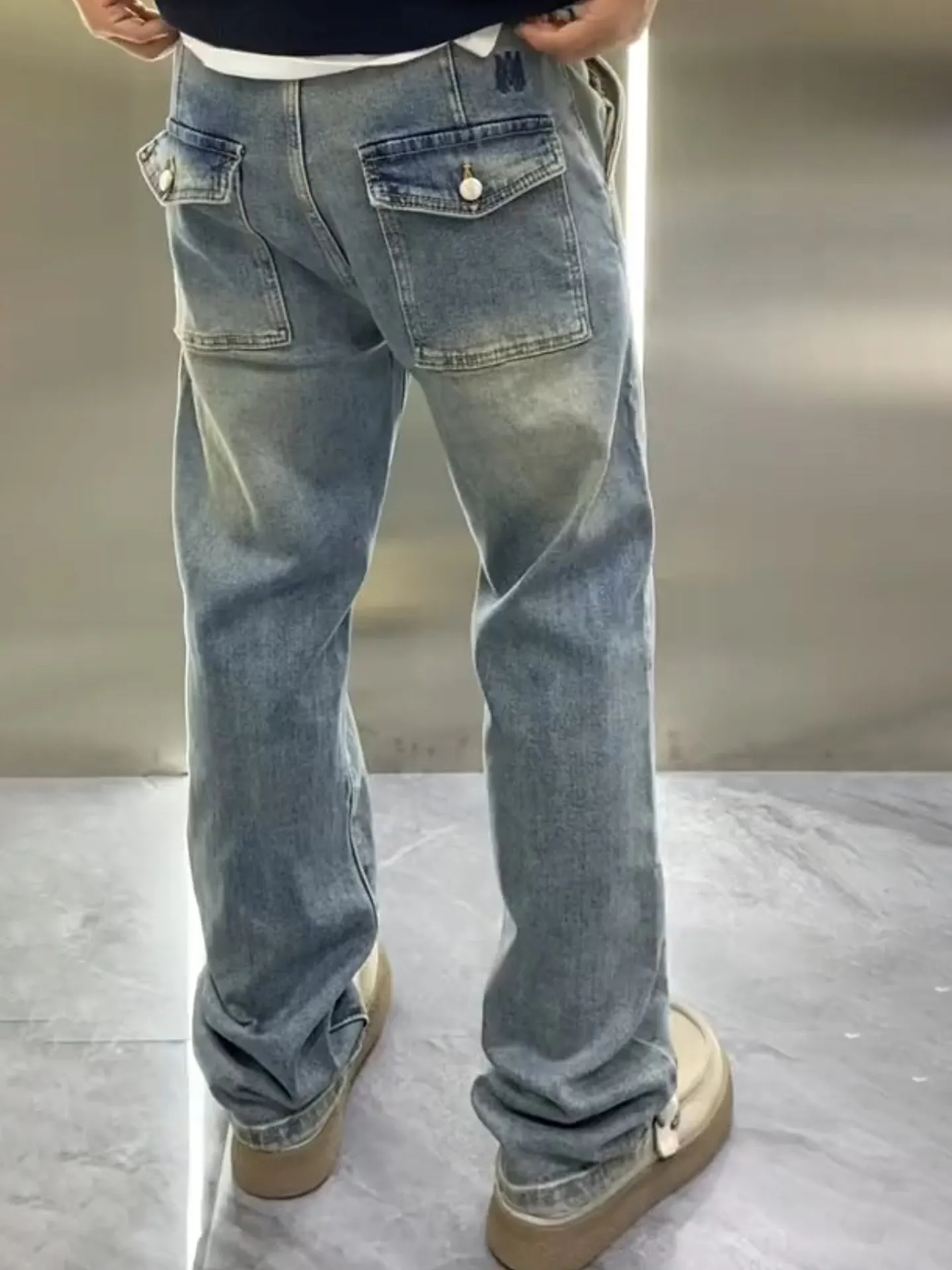 

Retro Washed Straight Leg Jeans Men's Loose Fit Luxury Long Pants Autumn Winter High End Design Men's Casual Wear Daily Use