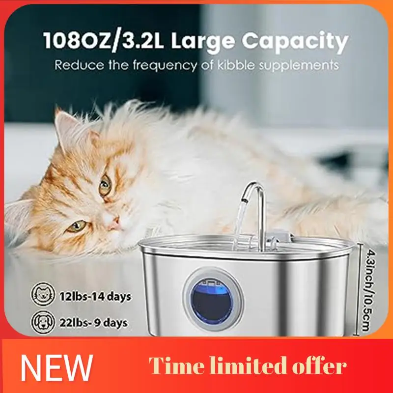 

ABHU Pet Water Fountain Water Fountain Stainless Steel With Transparent Window Ultra Quiet Pet Water Feeder Durable Silver (EU P