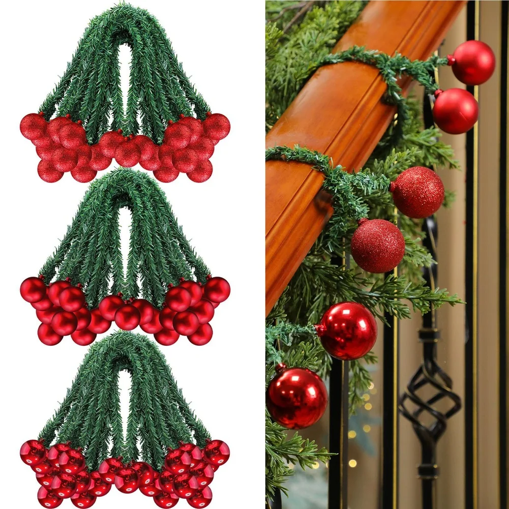 Christmas Garland Twist Ties With Balls 20 Inch Decorative Railing Vine For Holiday Wreath Ornaments Home Seasonal Decoration