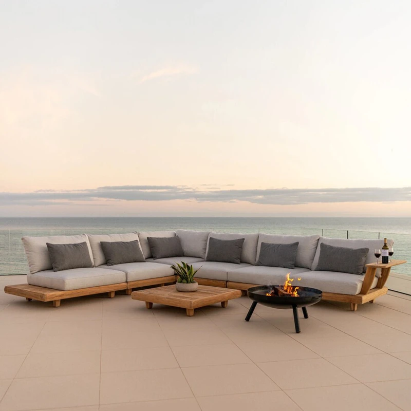 modern Patio Sofa Set, Made of Imported Teak Wood Outdoor-grade Waterproof Fabric Crack-resistant, Suitable for Outdoor Use