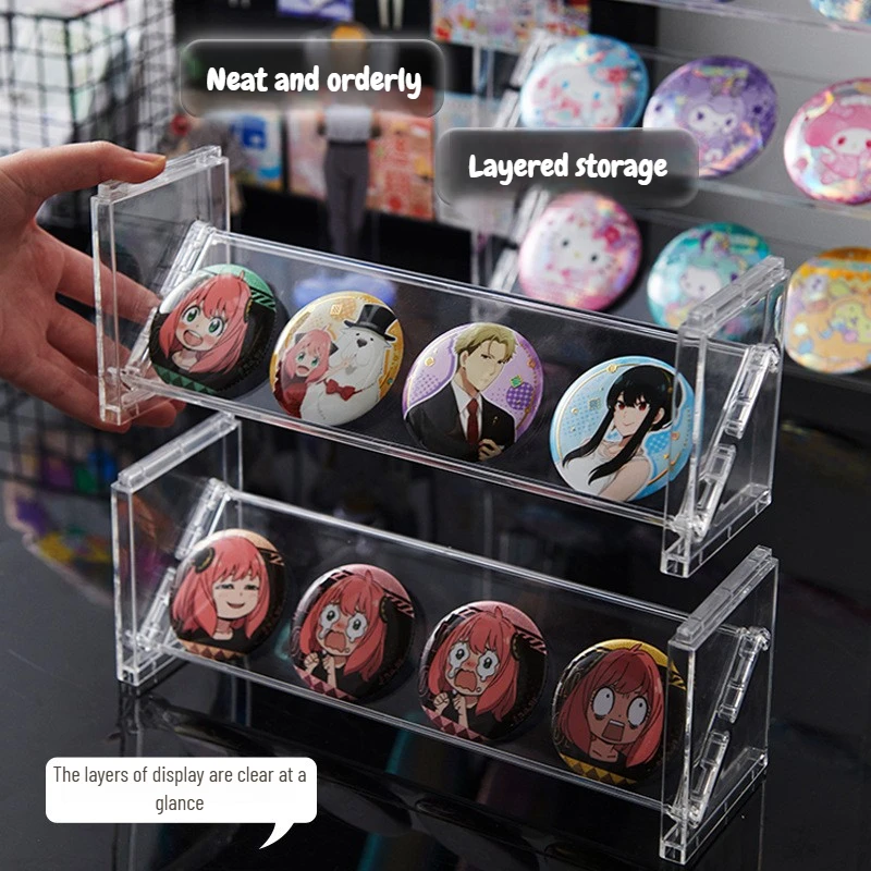 Anime Badge Display Rack Stackable Multi-Layer Transparent Display Rack Organizer for Anime Badges Collectibles Storage Box