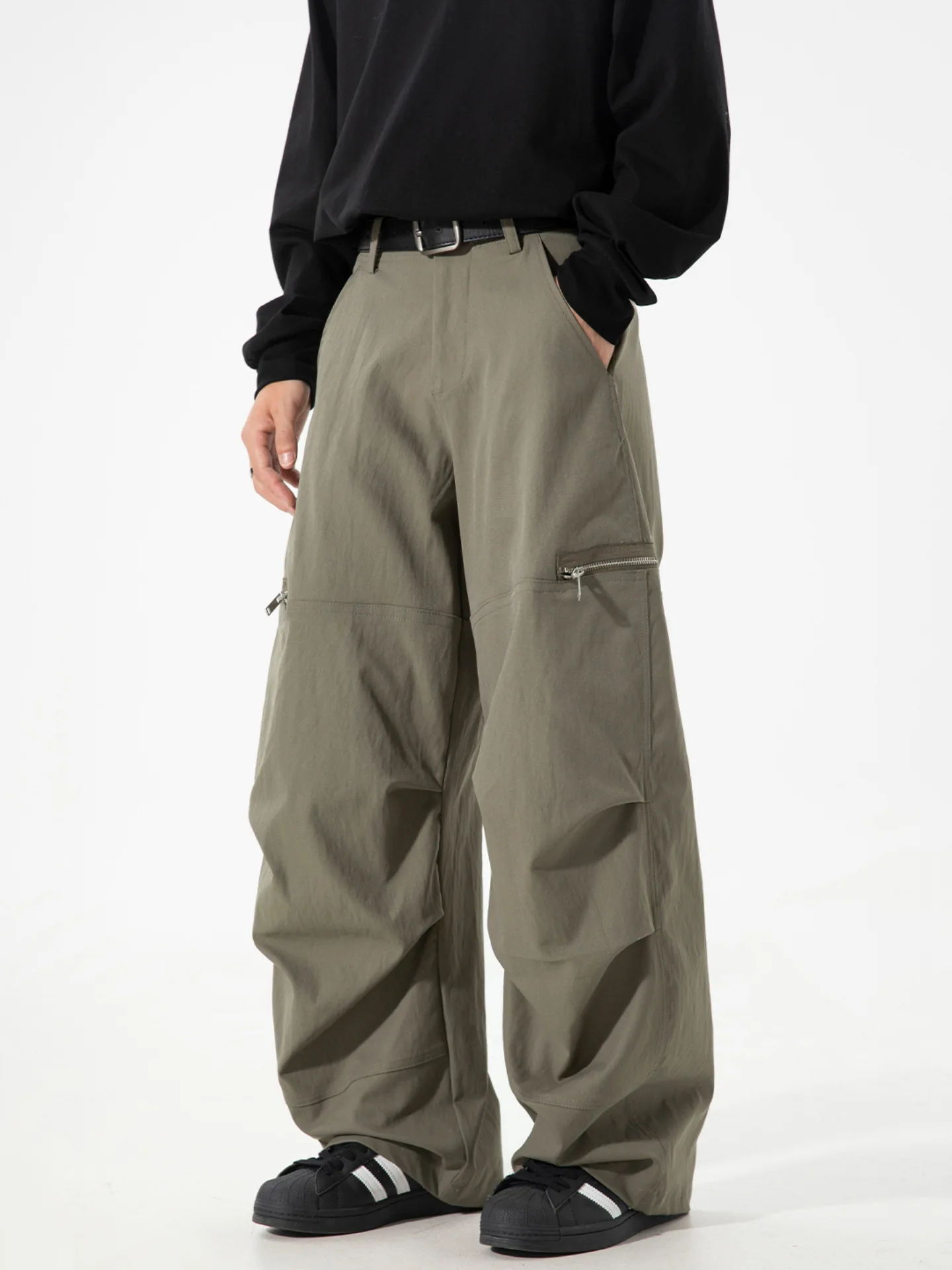 

American Retro Pleated Machete Casual Pants Men's Fall Style Zipper Paratrooper Pants Loose Straight Workwear Pants