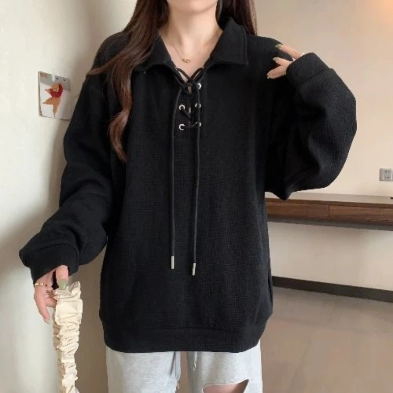 Fasciatura al collo Plus Size Felpe con cappuccio stile pigro Felpe Abbigliamento donna Primavera Autunno Manica lunga Top casual Tendenza moda