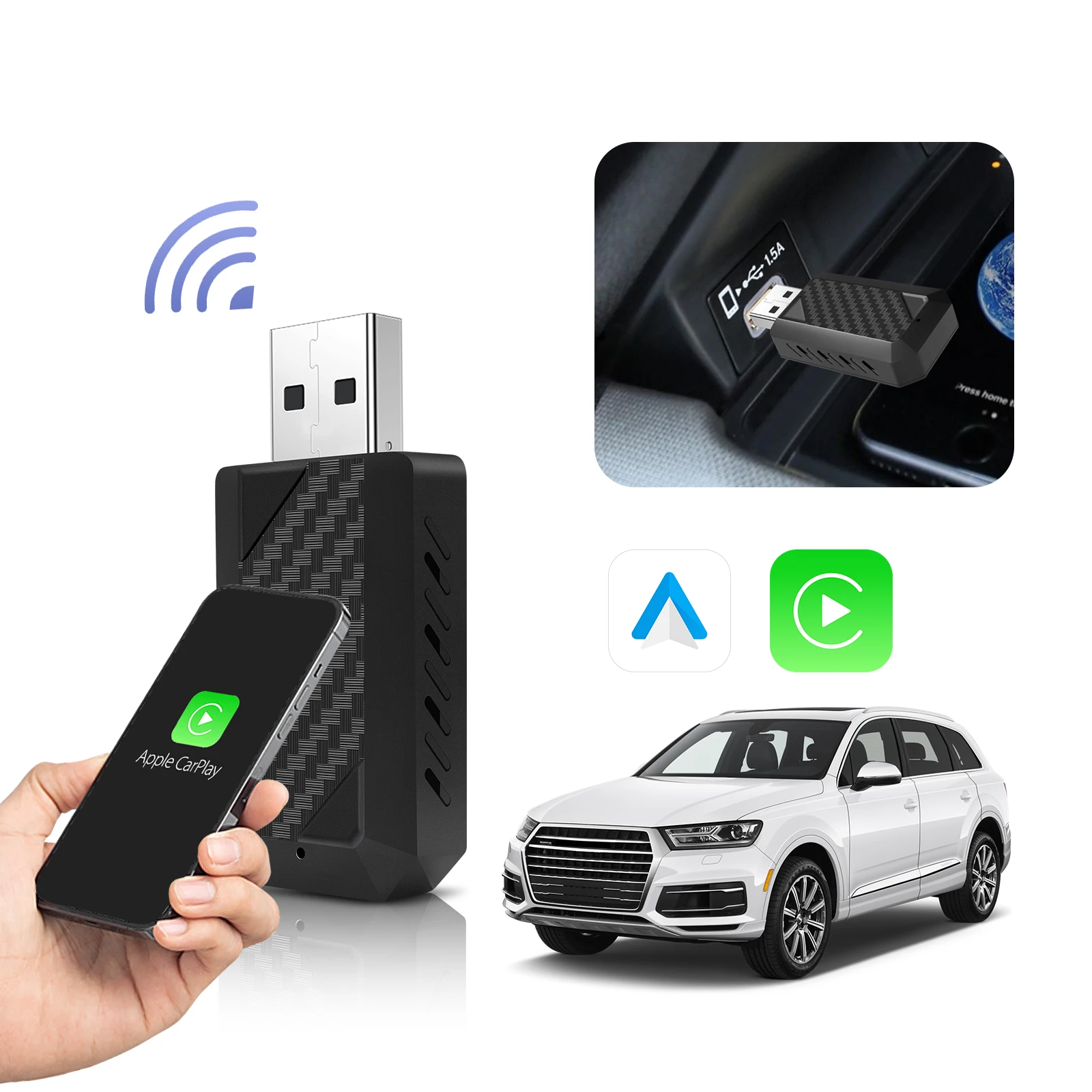 Ezonetronics Wireless CarPlay Android-Autoadapter für werkseitig verkabeltes Auto, kabelloses CarPlay und Android Auto 2-in-1
