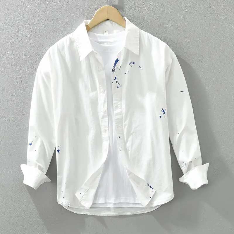 Elegant Ink Splash Long Sleeve Shirt Men Spring Autumn Shirt Artistic Trendy Casual Stylish Top