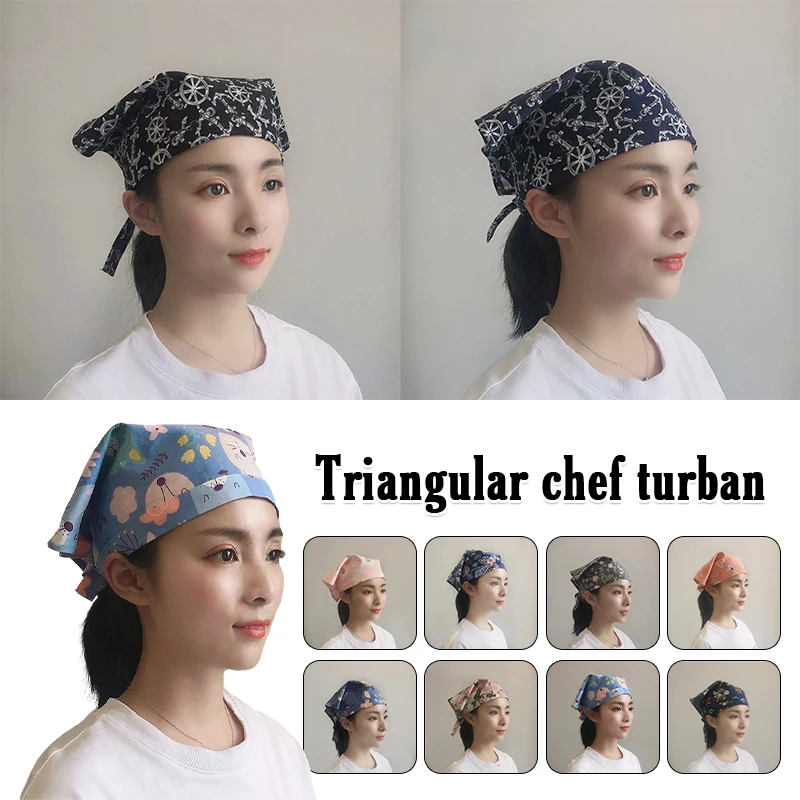 Unisex Verstelbare Chef-Kok Hoed Driehoek Keuken Kookwerk Hoeden Restaurant Uniform Pet Hoofddoek Japanse Print Ober Pet