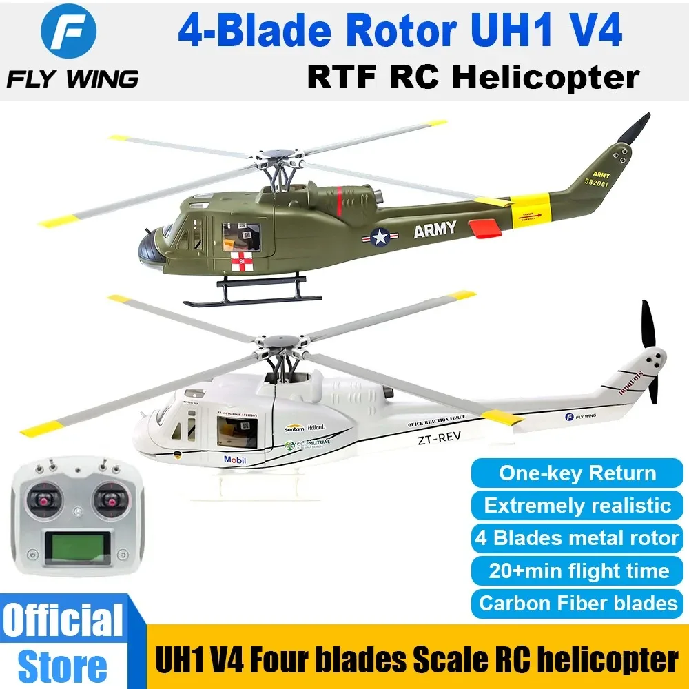 4블레이드 플라이윙 UH1 V4 RC 스케일 헬리콥터 ACE 플라이트 컨트롤 GPS 메탈 로터 470 클래스 6채널 RC 헬리콥터 UH1 휴이 헬리콥터