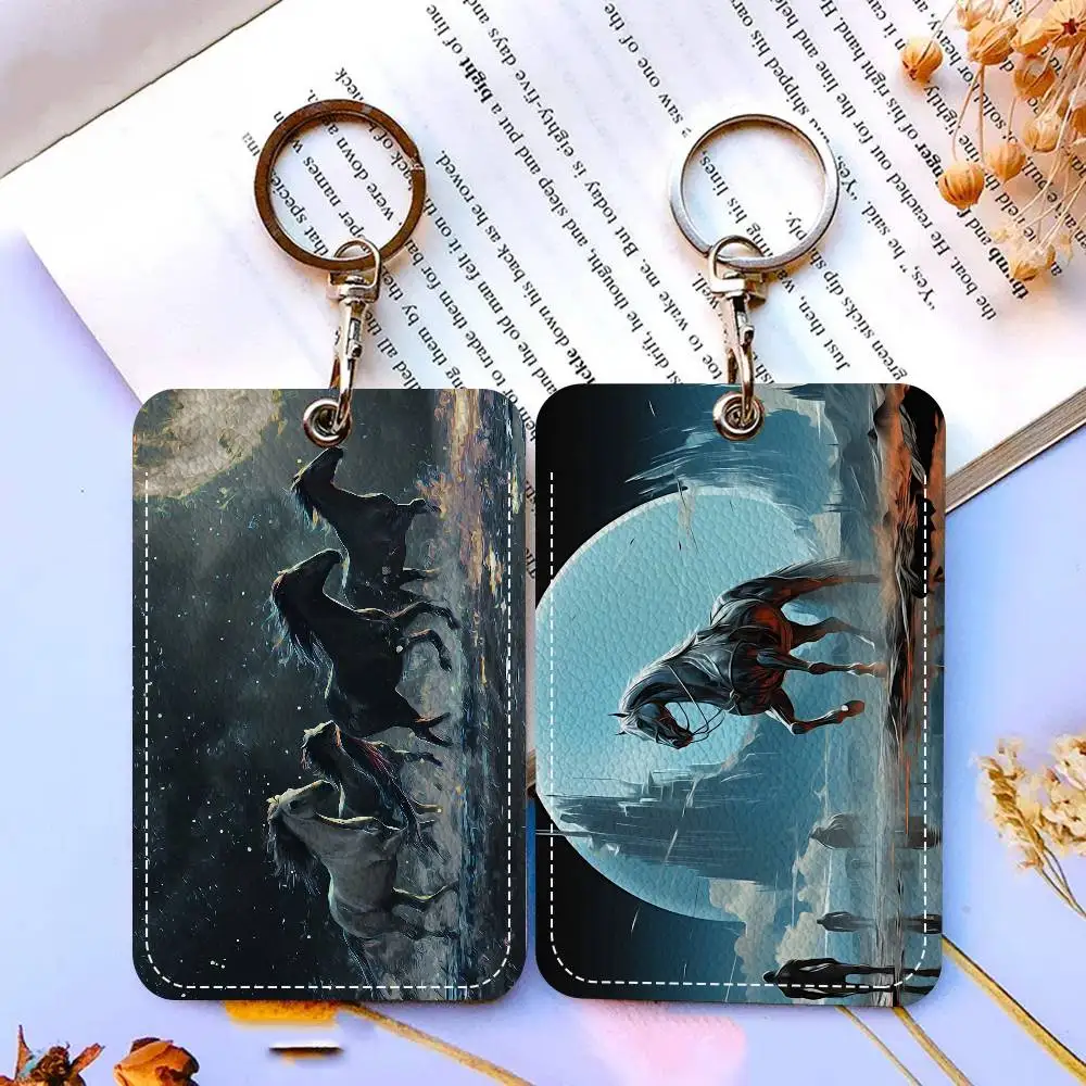 شعبية بسيطة الحيوانات الحصان الحظ مكتب التموين الرجال والنساء بطاقة الائتمان Keyrings بطاقة الطالب حامل بطاقة الهوية بطاقة الاعتماد #3