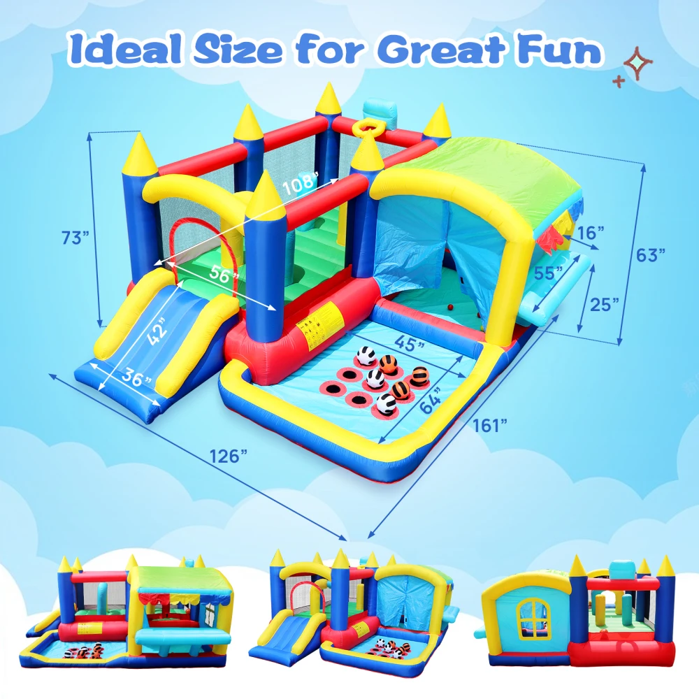 Casa de rebote inflable 7 en 1, casa inflable con piscina de bolas para niños, diversión familiar para fiestas en interiores y exteriores, obstáculos, salto para niños pequeños