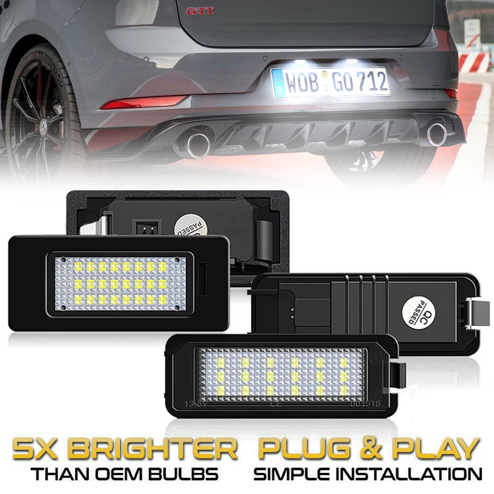 2x LED Number License Plate Light Lamps For VW Caddy Touran Touareg Atlas Crafter Amarok Multivan Arteon Bora Fox Eos T-Roc Lupo