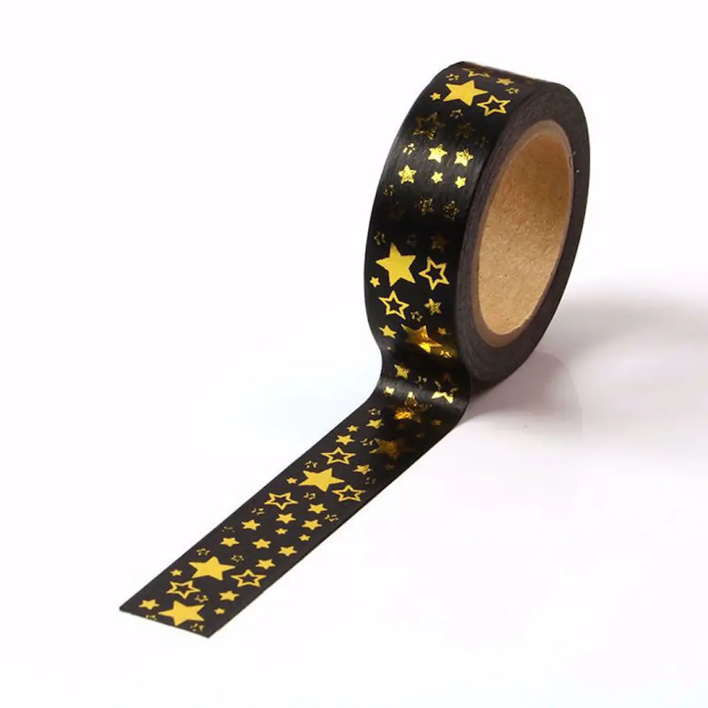 15mmx10m Superior Washi Tape Gold Foil Starts Pattern Decorative Adhesive Tape For Journaling,Scrapbooking