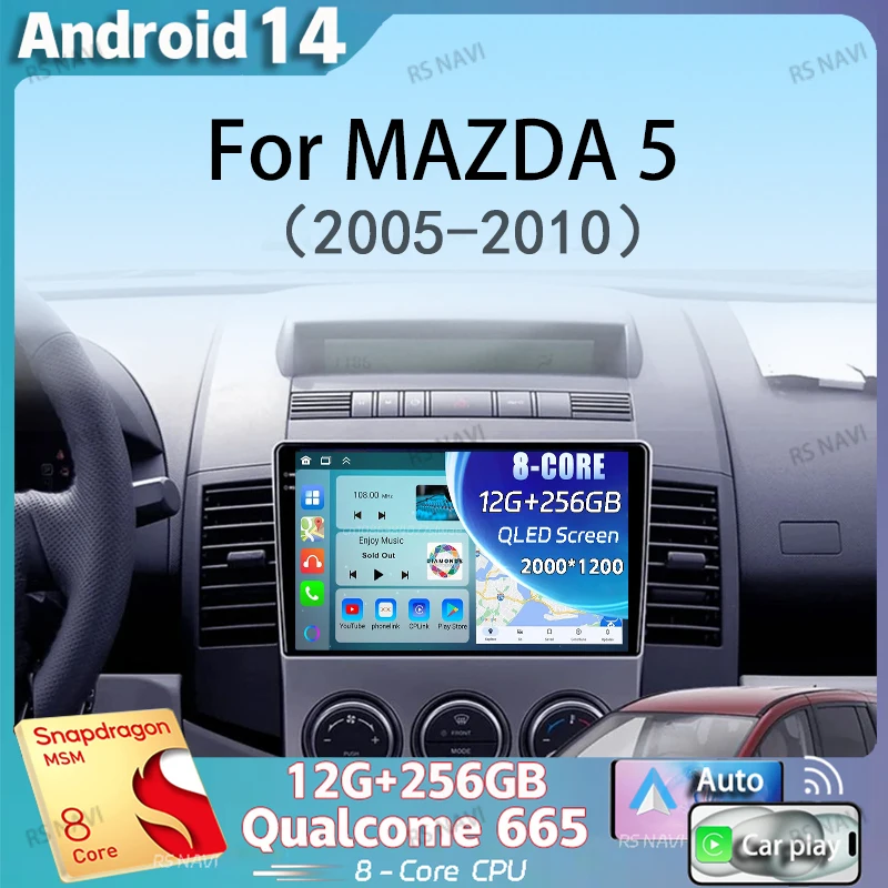 

Автомобильное радио Android 14 для MAZDA 5 2005 2006 2007 2008-2010 навигационный мультимедийный плеер стерео Wi-Fi + 4G видео Carplay головное устройство