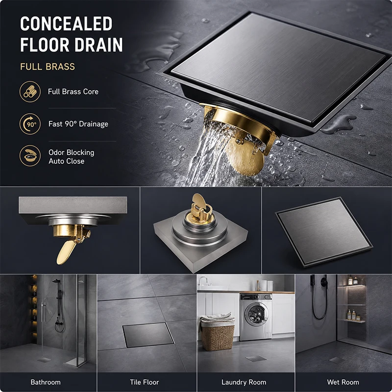 Brass Floor Drain Core Fast Draining Anti Clog Large Flow Shower Bathroom Kitchen Washing Machine Sewer Deodorant Drain Strainer