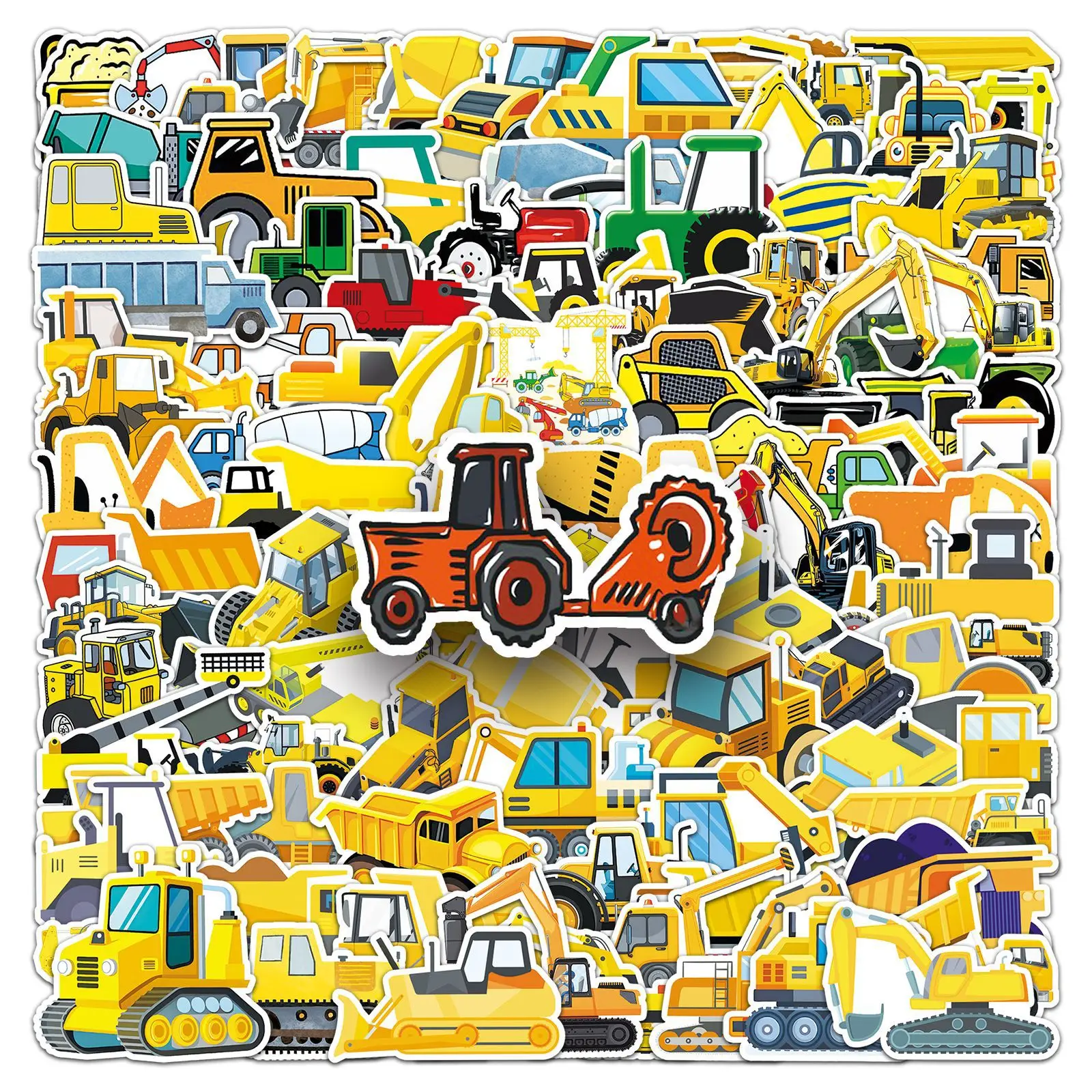 100 Stück Baufahrzeug- und Zug-Graffiti-Aufkleber Cartoon Wasserfeste Vinyl-Sticker für Wasserflaschen, Handys, Laptops, Gepäck