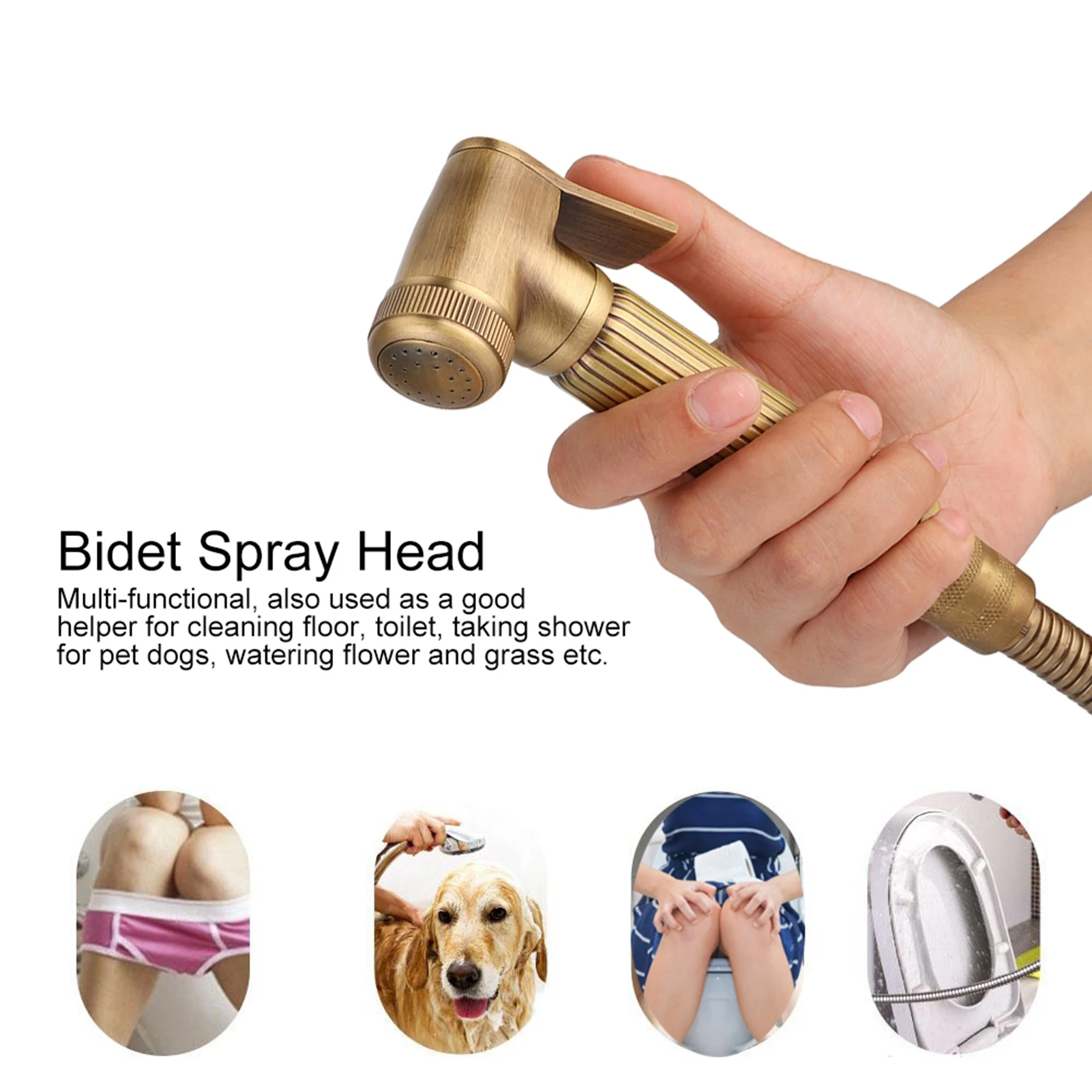 ชุดอุปกรณ์ฉีดชำระแบบมือถือวินเทจ ทำจากทองเหลือง พร้อมขาตั้ง สายฉีด และอุปกรณ์เสริมในห้องน้ำ