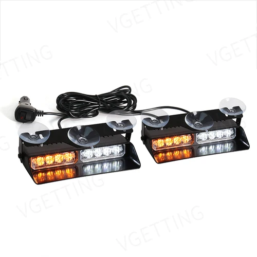 Imagen 2 del producto Luces LED estroboscópicas 2 en 1 para coche, lámpara de advertencia de Flash de emergencia, barra de parabrisas, 16 cuentas, conjunto de luz automática roja, azul, ámbar y blanca