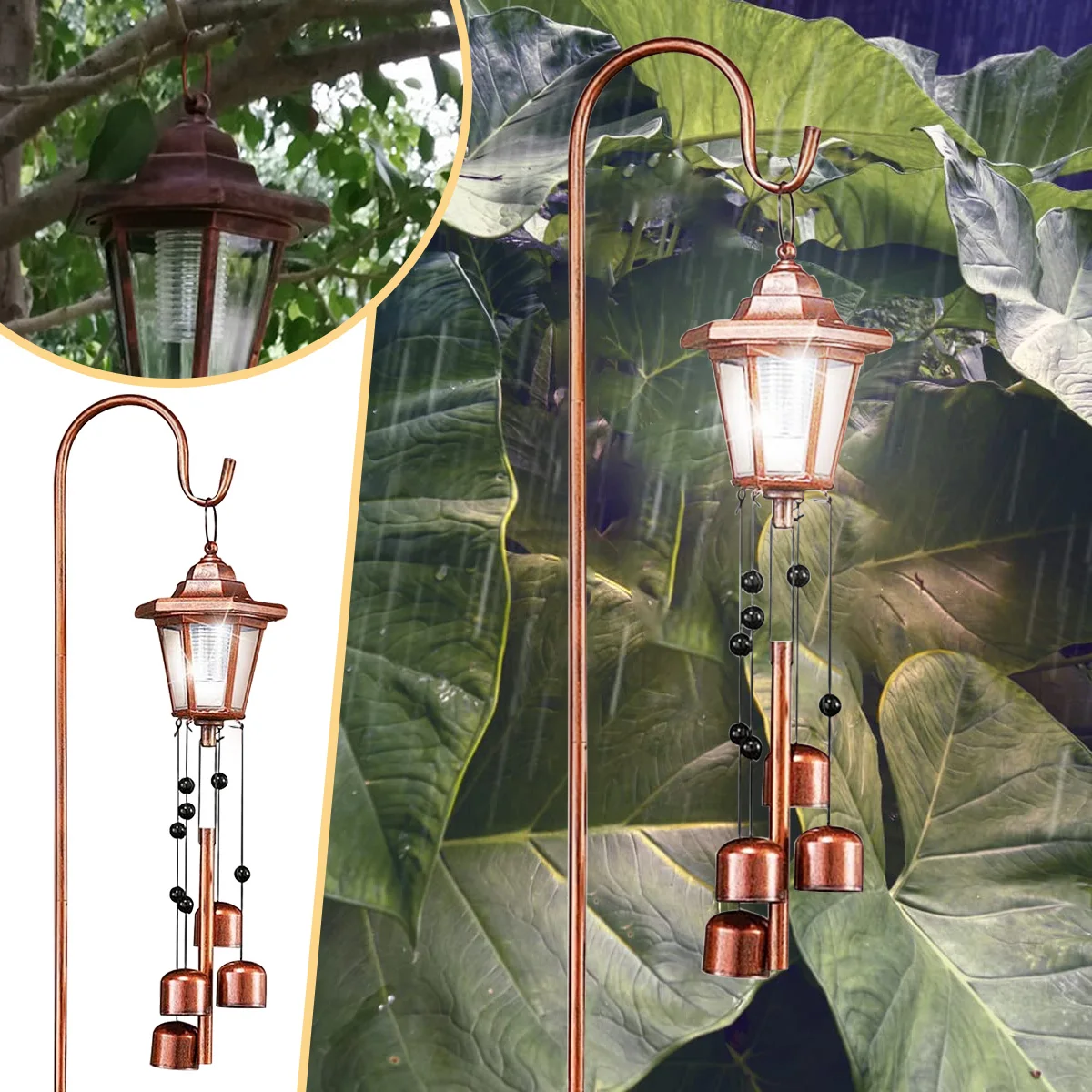 Retro Solar Lights Garden Decor Cottage Solar Lamp Hanging Wind Chimes Outdoor Waterproof Solar Hexagonal Wind Chime Light Decor