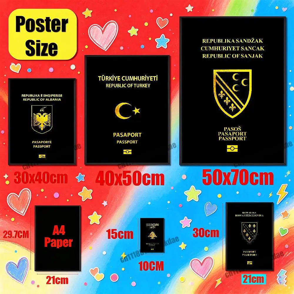 Morocco Palestine Sandzak Serbia Kosovo Turkey Albania Passport Poster Cover Wall Murals Home Custom Self-adhesive Decor Sticker