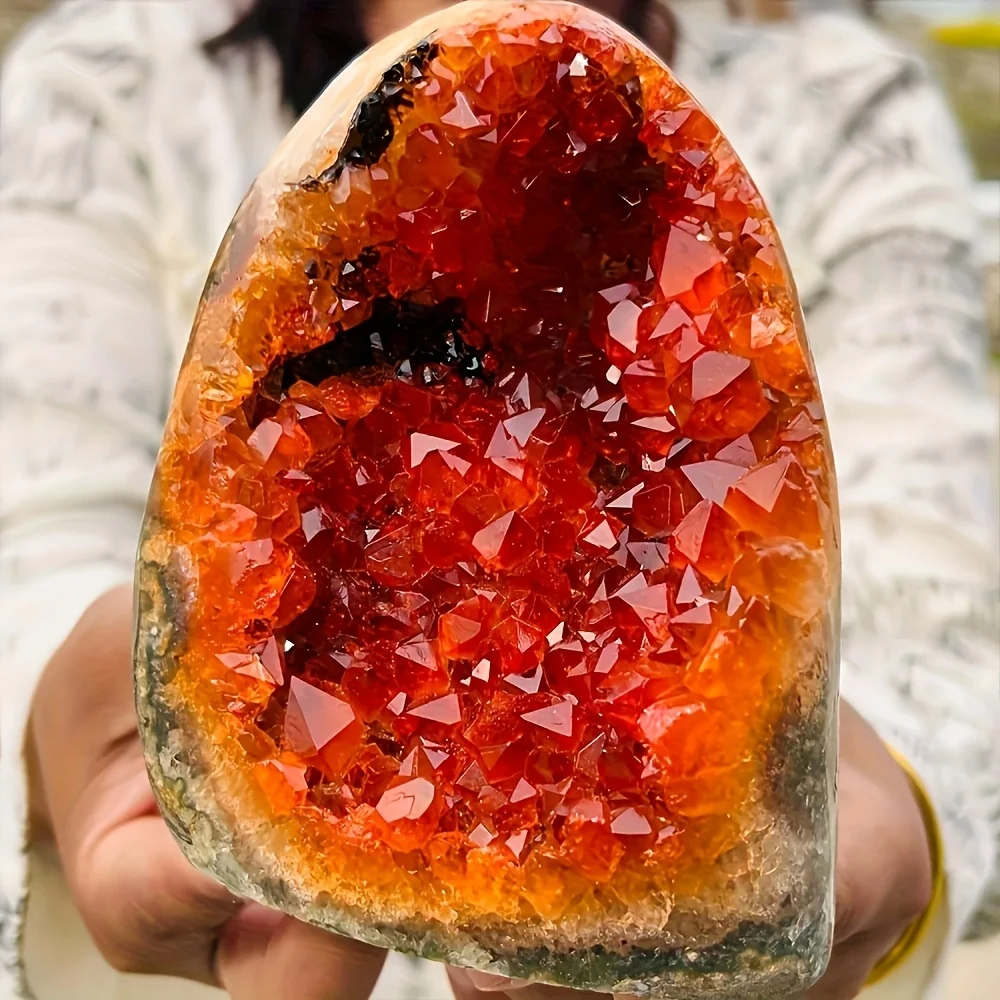 1 Stunning Orange Quartz Crystal Cluster - Unique Mineral Rock Gift Idea - Handmade Decoration for Home and Office