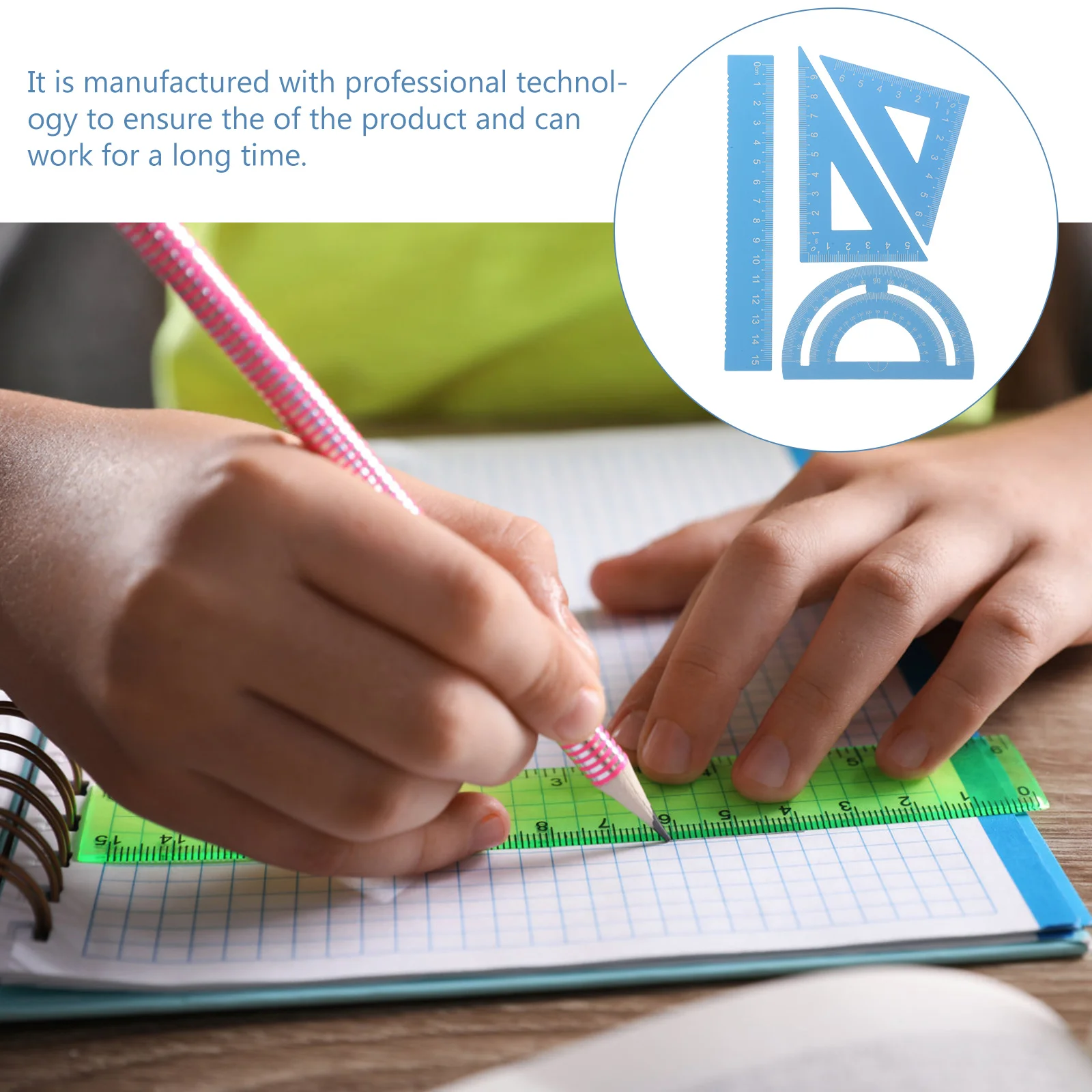 1Set Plastic Straight Ruler and Protractor Combination Geometry Tool for Students Engineers Office School Measurement Use