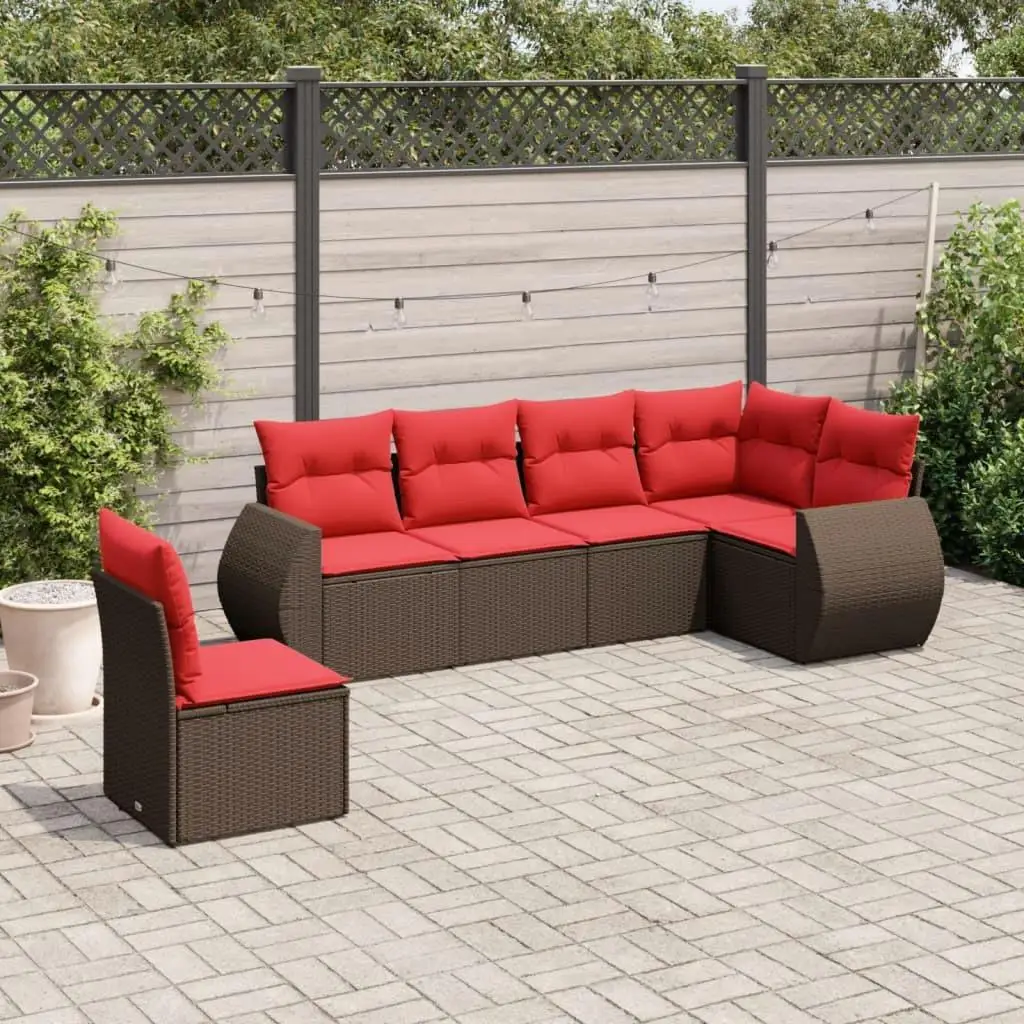 

Stylish 6 Piece Brown Poly Rattan Patio Sofa Set with Cushions for Outdoor Garden Relaxation