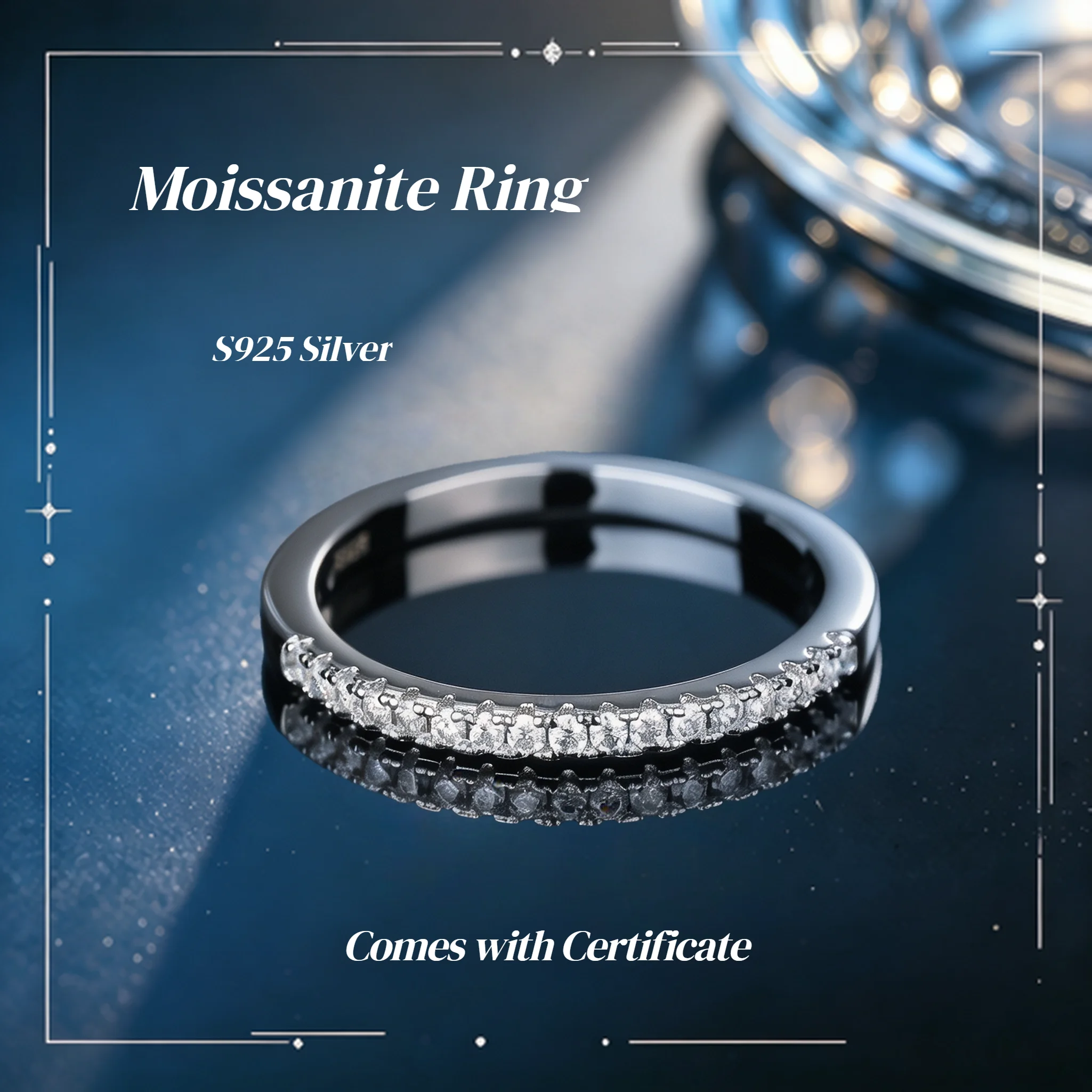 [Großhandel] 1,5mm Voll-Moissanit-Ring S925 Sterling Silber Mit GRA-Zertifikat Bandring für Damen Funkelnde Party-Geburtstagsgeschenke – Detail 13