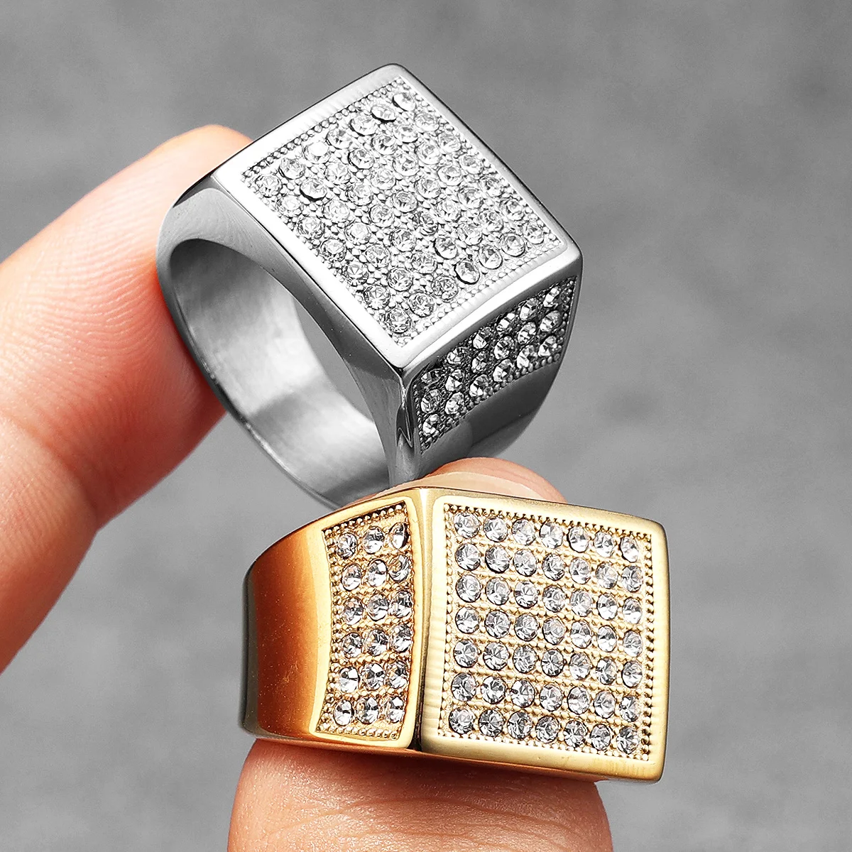 Simple Luxury Gemstone Square Men Rings Stainless Steel Women Couple Jewelry Hip Hop New In Fashion Accessories Gift Wholesale