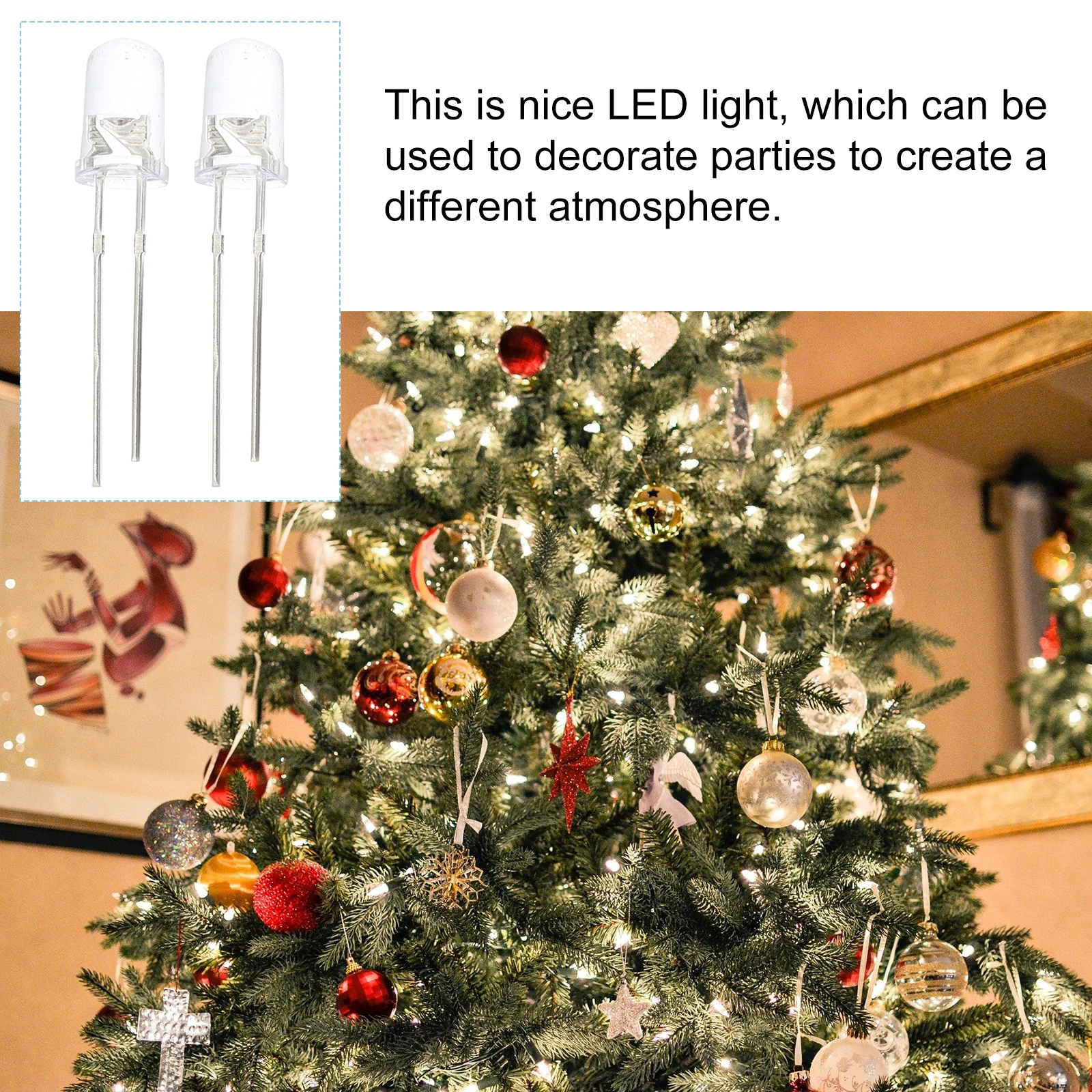 

200pcs LED Light Bulbs Decorative Christmas Tree Fairy Lights 5mm White Warm Glow Mini Beads for Party Restaurant