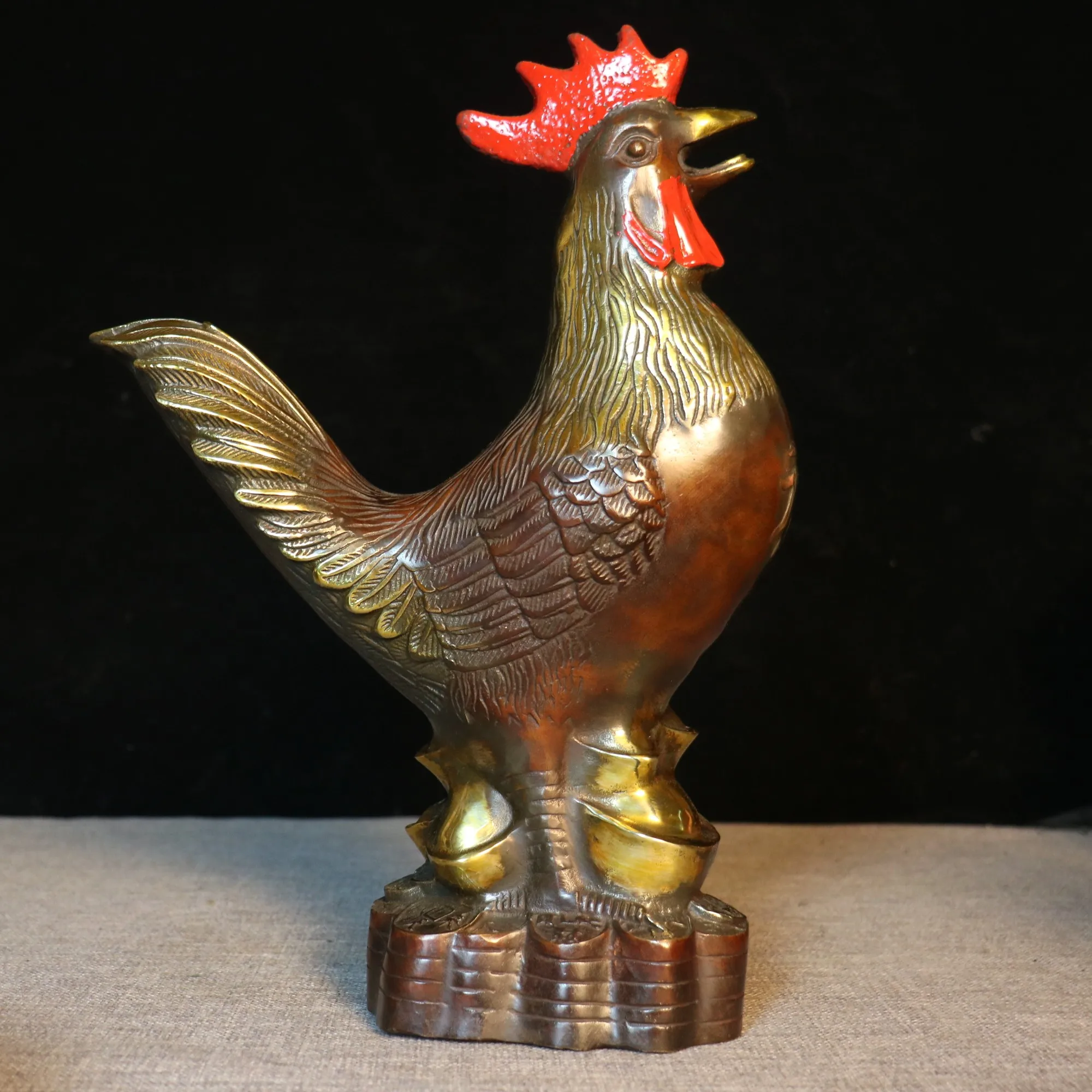 Brass Yuanbao Rooster Statue - Elegant Home Décor and Art Piece for Entryway, Tea Table, and Living Room Decoration