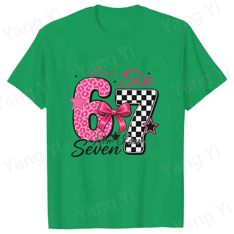 New Six Seven Pink Leopard Print and Black and White Checkered Pattern T-Shirt Men Women Fashion Short Sleeve Casual Summer Tops