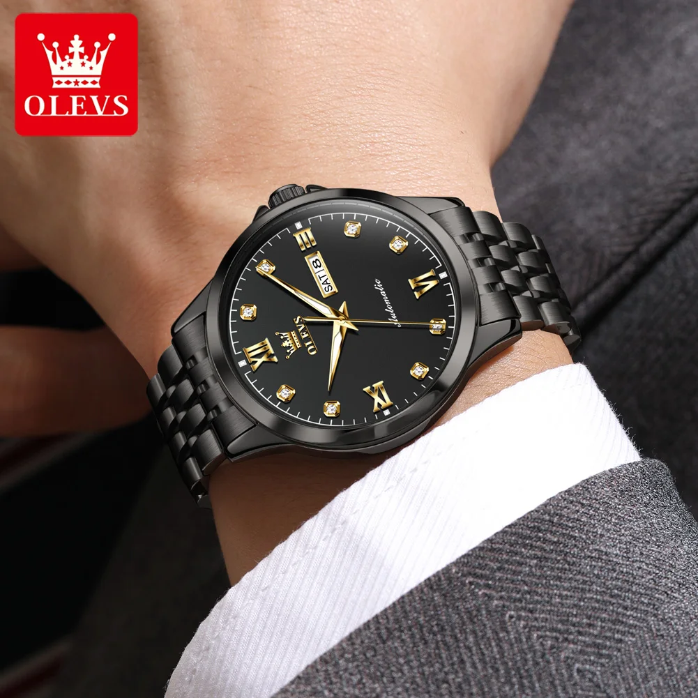 OLEVS 7092 Men's Automatic Watch Waterproof Luminous Stainless steel Strap Calendar Mechanical Watch for Men