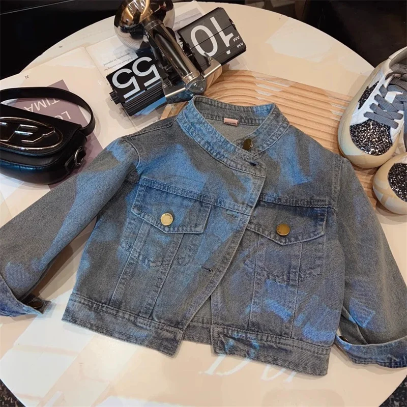 2-8Years Girls Denim Jacket Spring Short Coat Children's Fashion Biker Outwears Baby Casual Long-Sleeved Top Autumn Kid Clothing